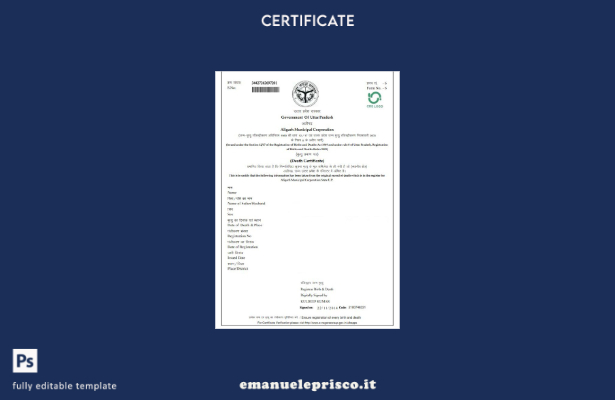 modello di certificato di morte della società municipale di India Aligarh in sti